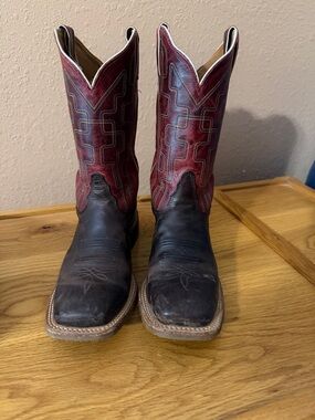 Tony Lama Black Foot with Burgundy Shaft Western Heeled Boots